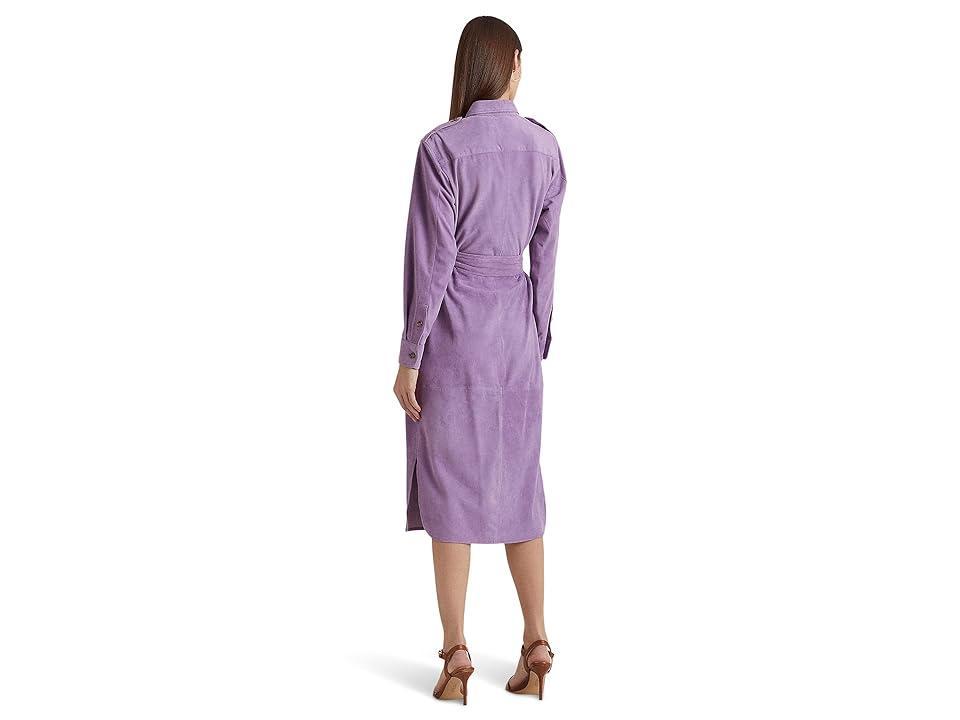 LAUREN Ralph Lauren Belted Suede Shirtdress (Wisteria) Women's Clothing Product Image