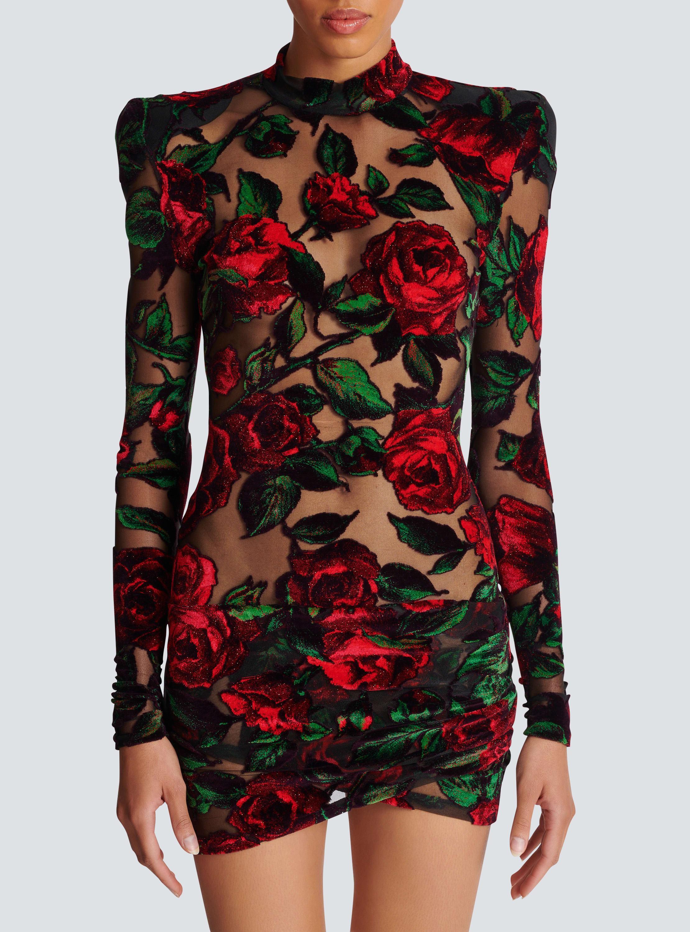 Burnout velvet dress with Rose print  Product Image