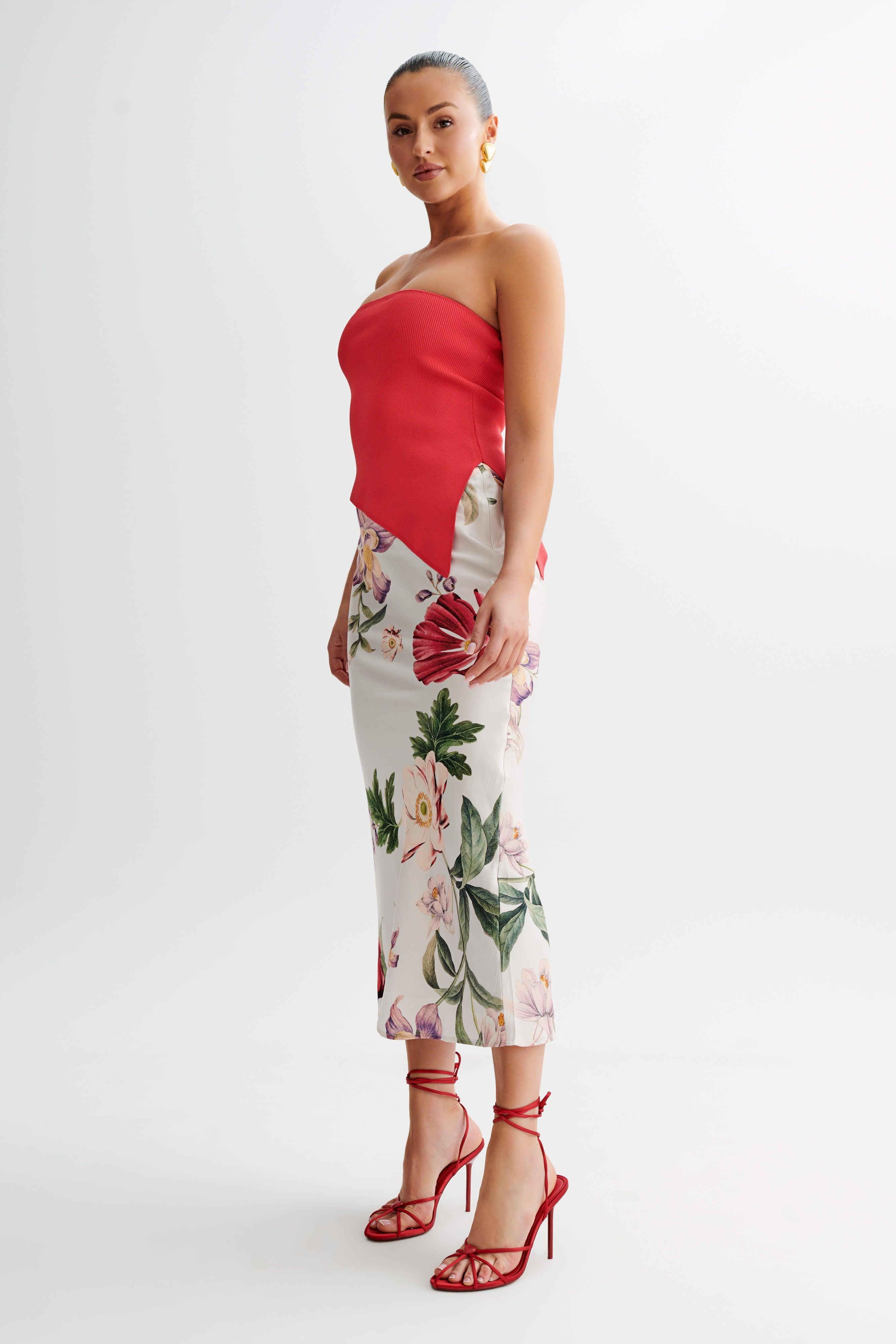 Sidney Asymmetrical Strapless Knit Top - Pomegranate Product Image