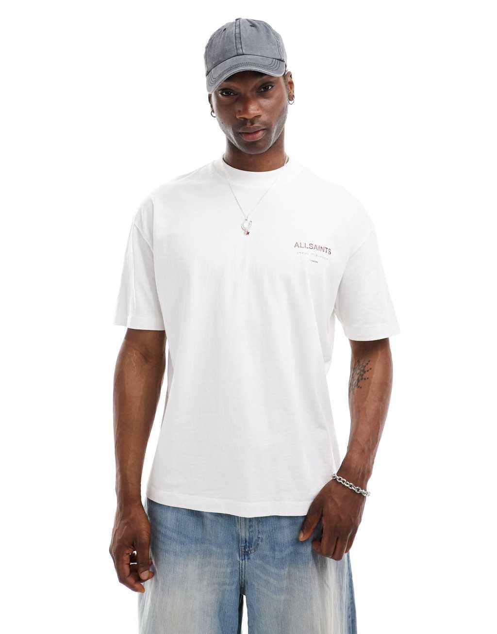 AllSaints Underground oversized t-shirt in white camo Product Image