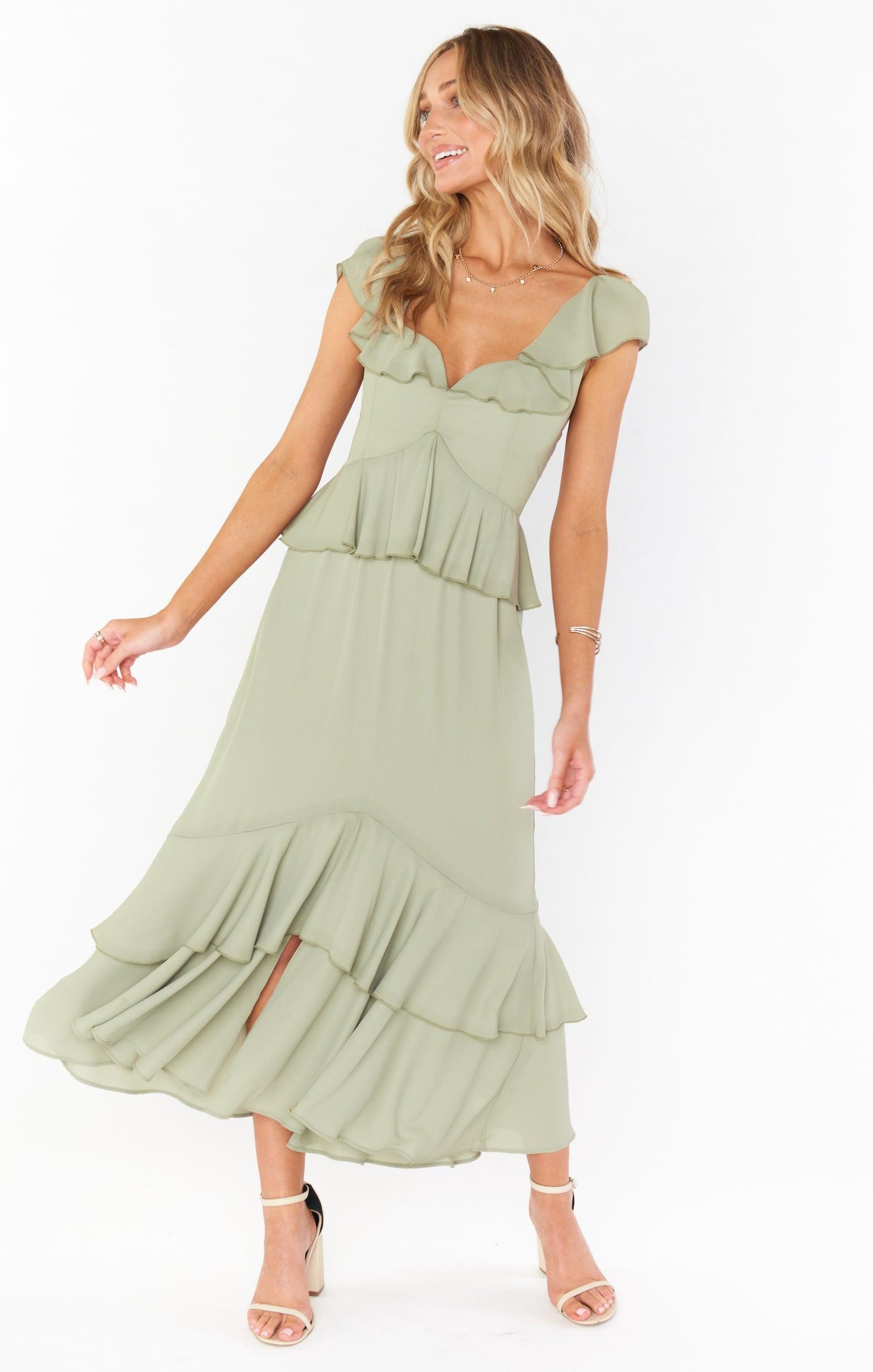 Reese Ruffle Dress ~ Moss Green Crisp Product Image