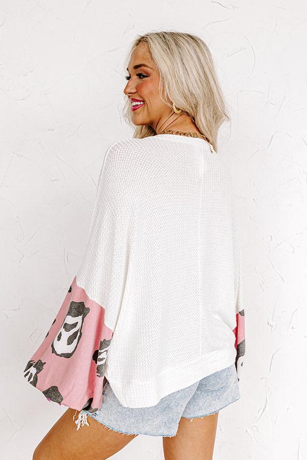 Highline Chic Waffle Knit Leopard Top in Pink Product Image