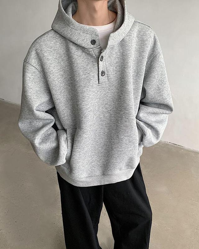 Henley Plain Hoodie Product Image