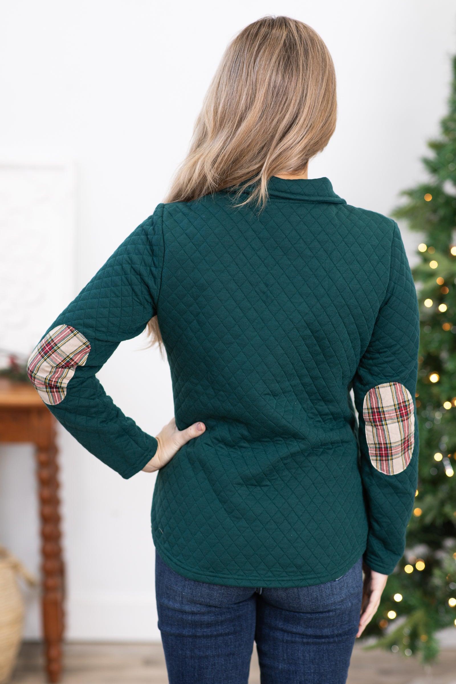 Emerald Green Quilted Pullover With Plaid Product Image