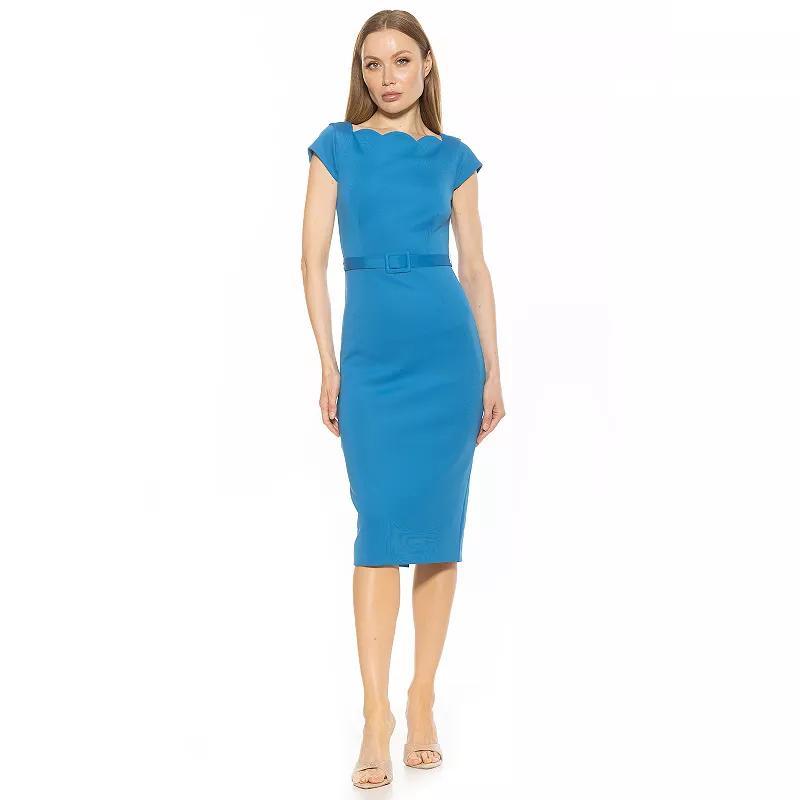 Womens ALEXIA ADMOR Lavinia Scallop Neckline Short Sleeve Sheath Midi Dress Product Image