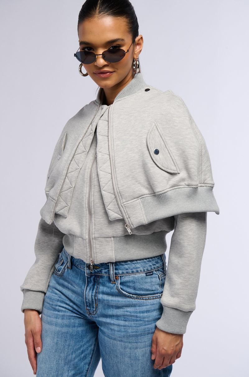 LYNX LAYERED BOMBER JACKET IN HEATHER GREY Product Image