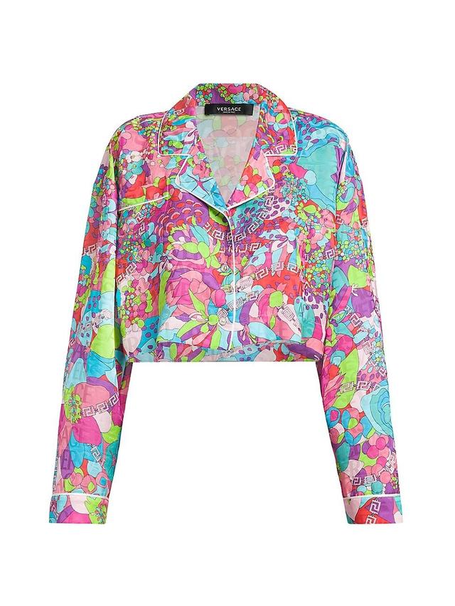 Womens Silk-Blend Floral Cropped Blouse Product Image