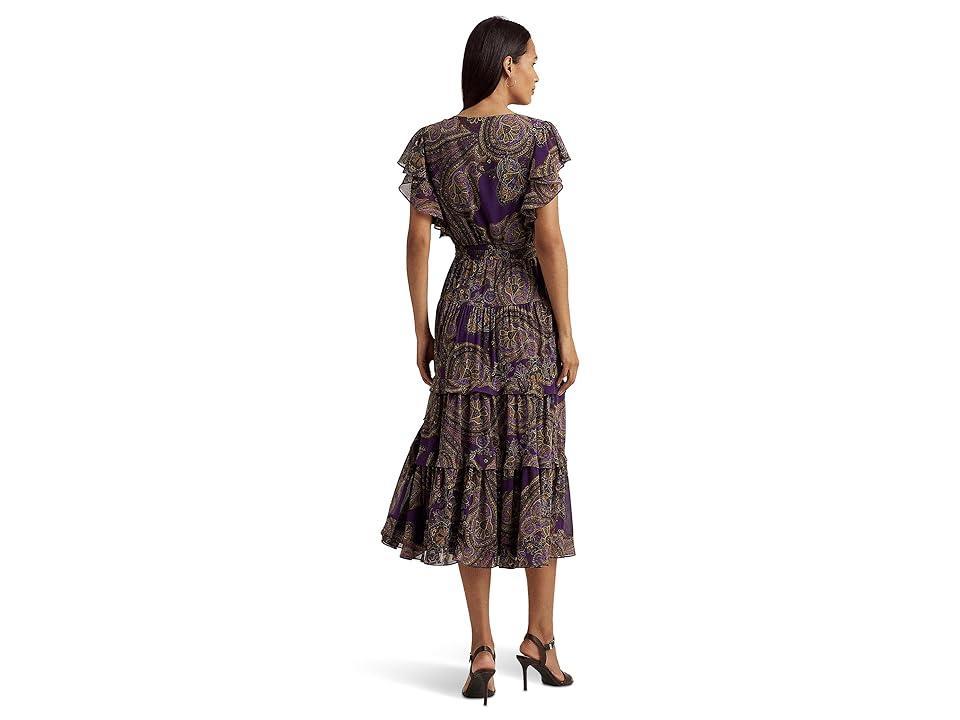 LAUREN Ralph Lauren Paisley Belted Georgette Tiered Dress Multi) Women's Dress Product Image