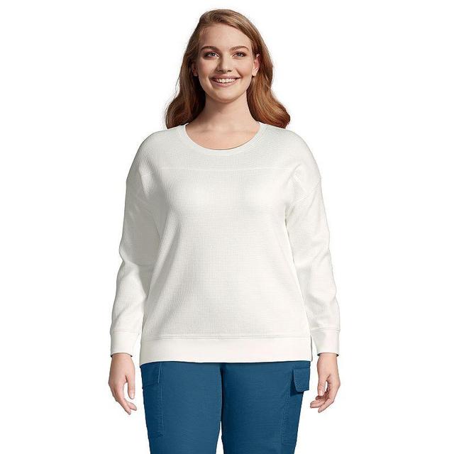 Plus Size Lands End Long Sleeve Waffle Crewneck Top, Womens Product Image