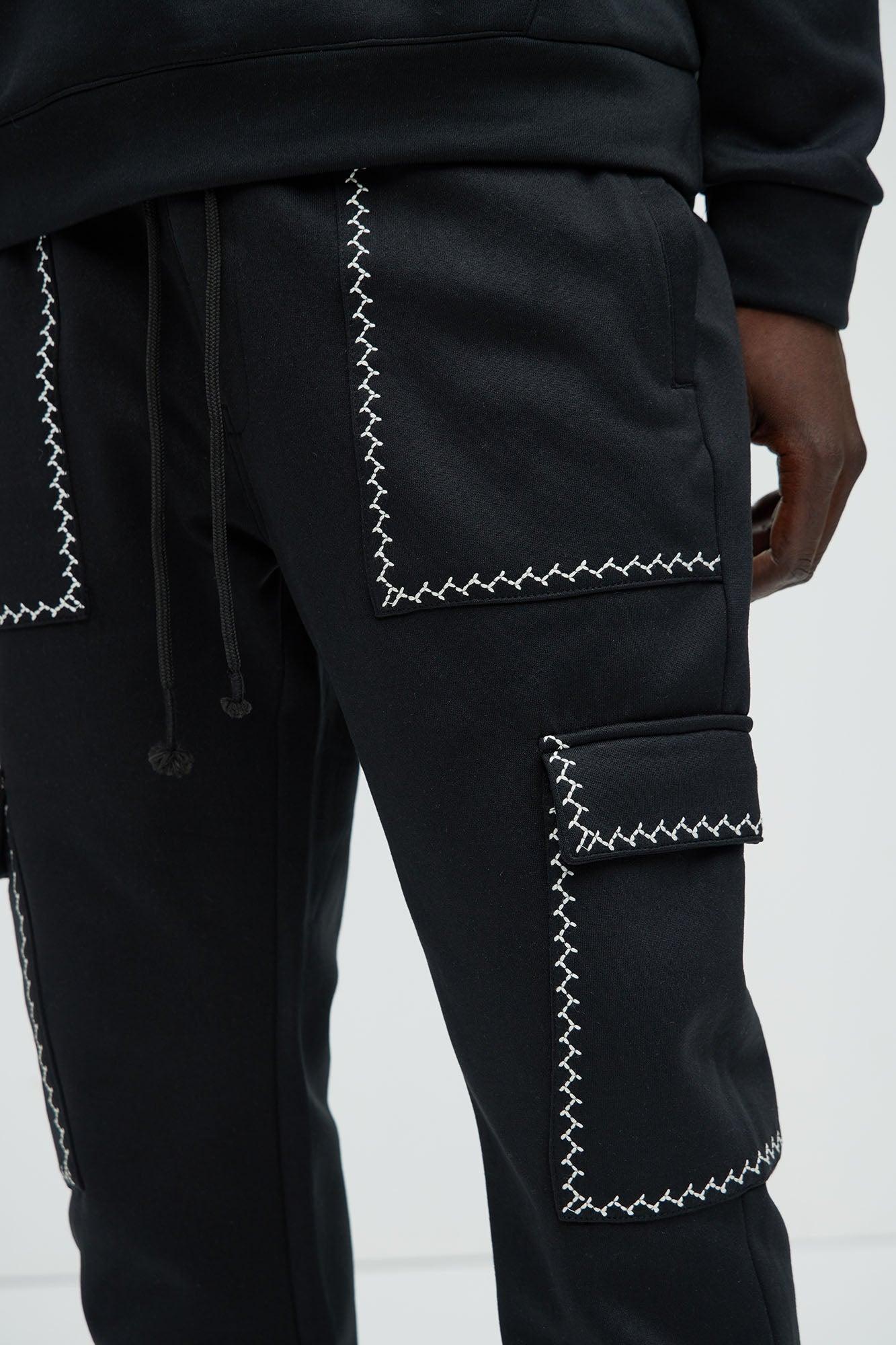 Casual Contrast Stitch Sweatpants - Black Product Image