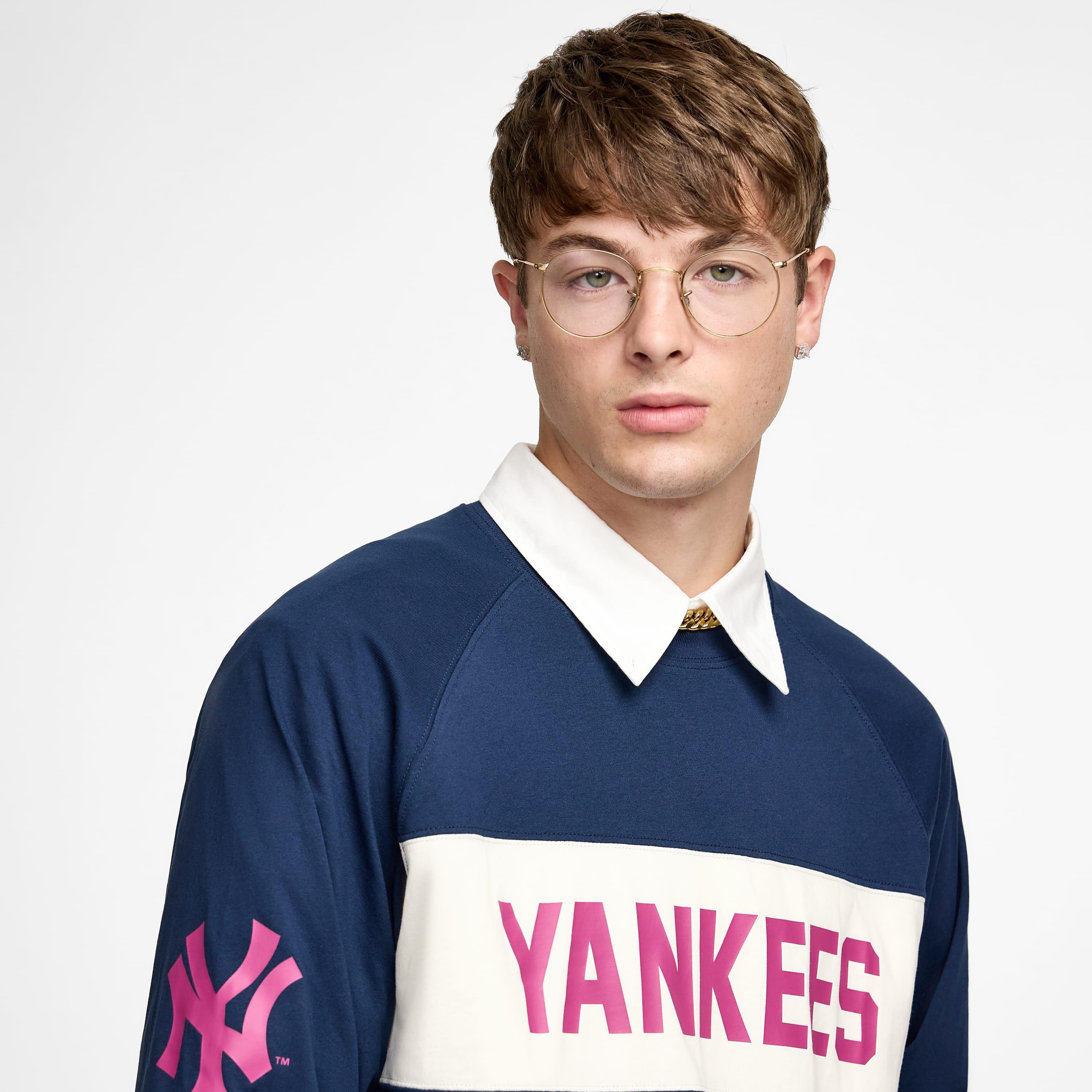 New York Yankees Color Block Dress Blues Long Sleeve T-Shirt Male Product Image