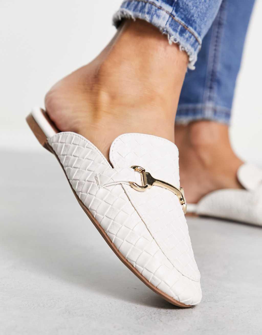 New Look slip-on loafers with buckle detail in white Product Image