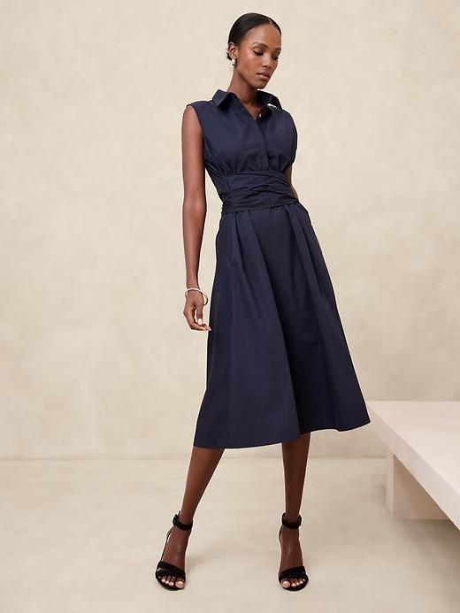 Poplin Cross-Waist Midi Dress Product Image