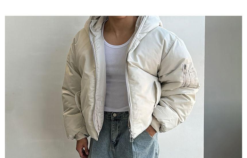 Plain Hooded Zip Puffer Jacket Product Image