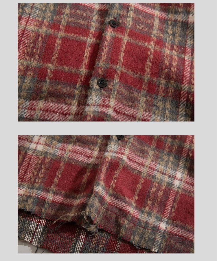 Plaid Hooded Zip-Up Jacket Product Image