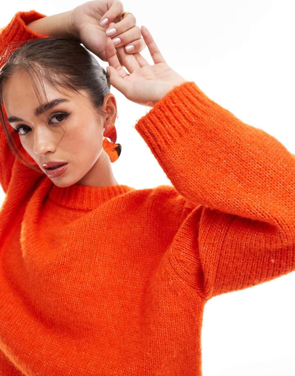 ASOS DESIGN oversized crew neck sweater in orange Product Image