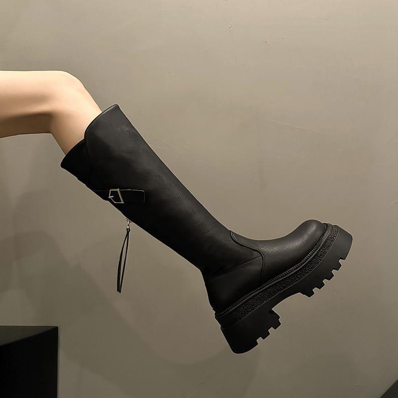 Platform Buckled Knee High Boots Product Image