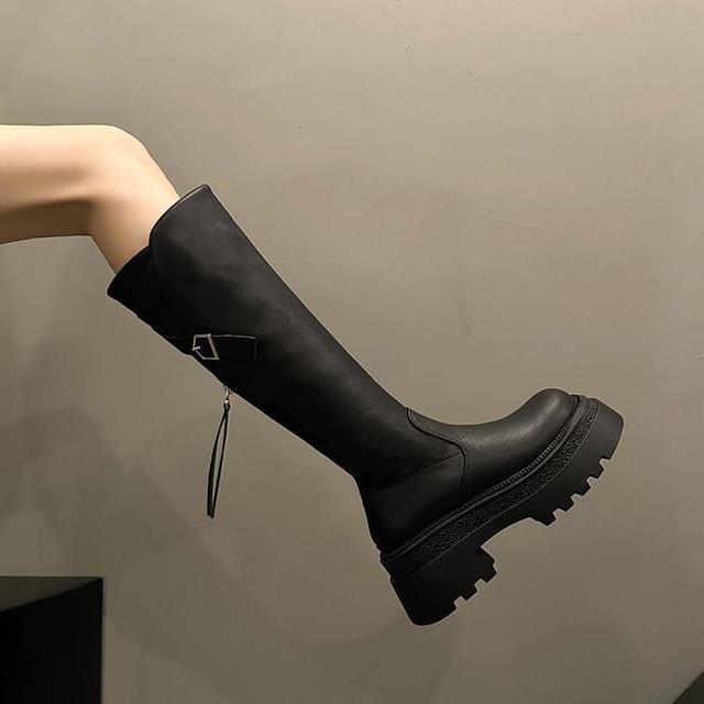 Platform Buckled Knee High Boots Product Image