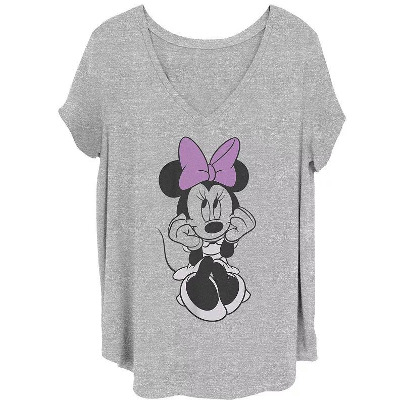 Disneys Minnie Mouse Purple Bow Cute Pose Juniors Plus Size Graphic Tee, Womens Grey Gray Product Image