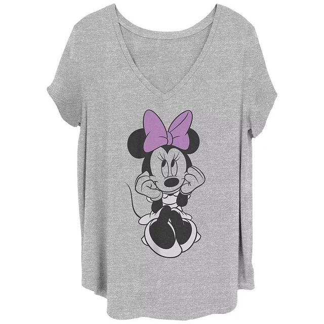 Disneys Minnie Mouse Purple Bow Cute Pose Juniors Plus Size Graphic Tee, Womens Grey Gray Product Image