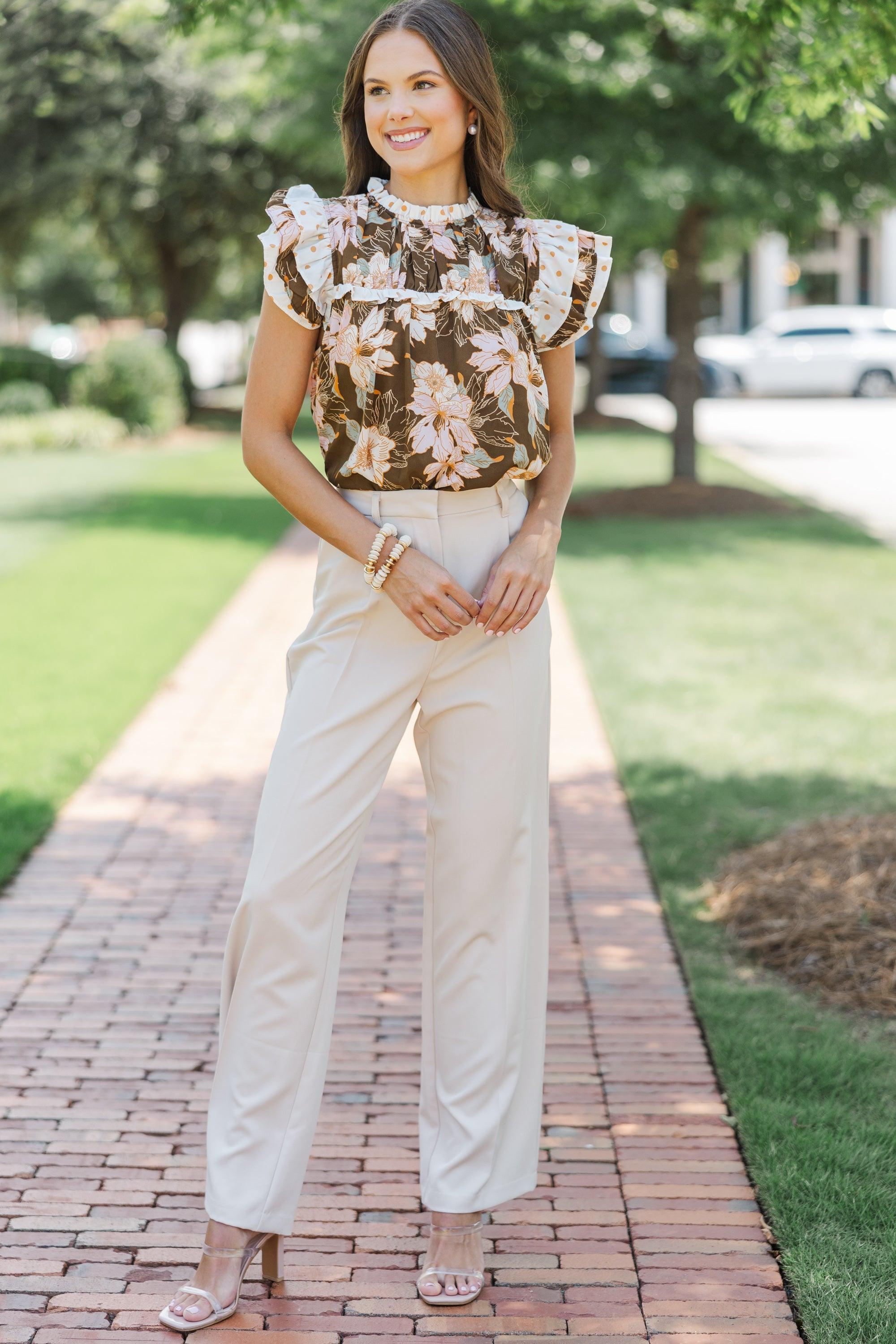 Full Of Love Brown Floral Ruffled Blouse Female Product Image