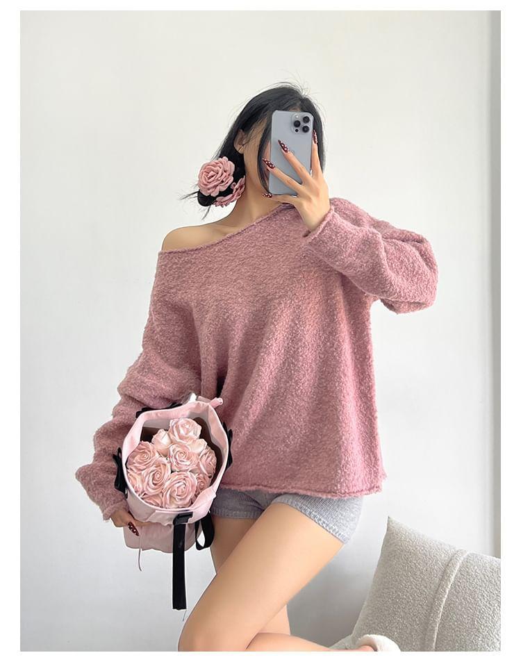 Overfit One-Shoulder Knit Sweater in 5 Colors Product Image