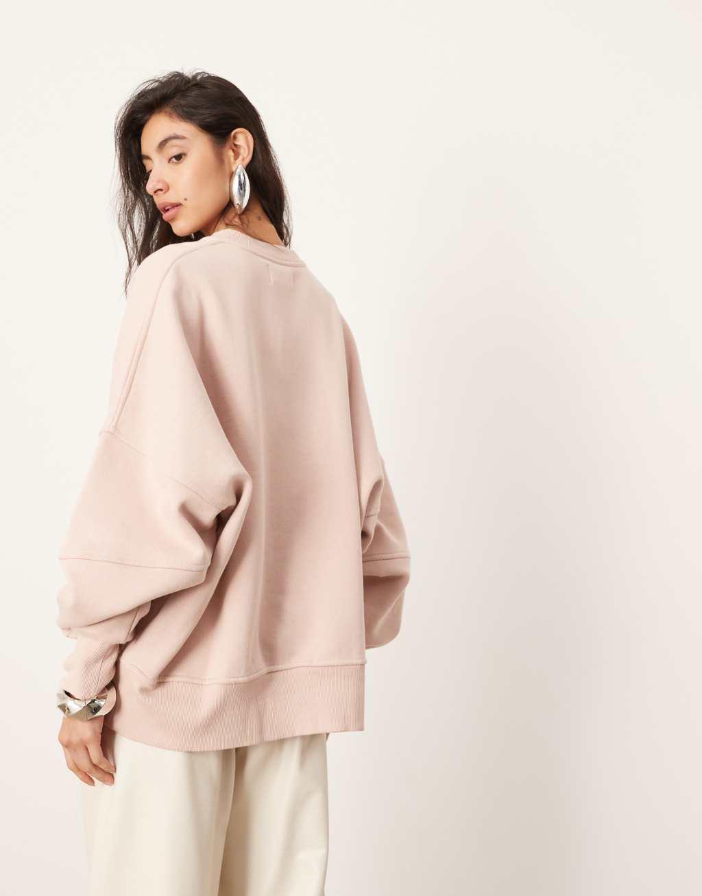 ASOS EDITION premium heavy weight sweatshirt with seam detailing in faded pink product image