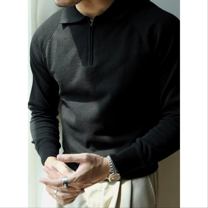 Plain Half-Zip Polo Sweater Product Image