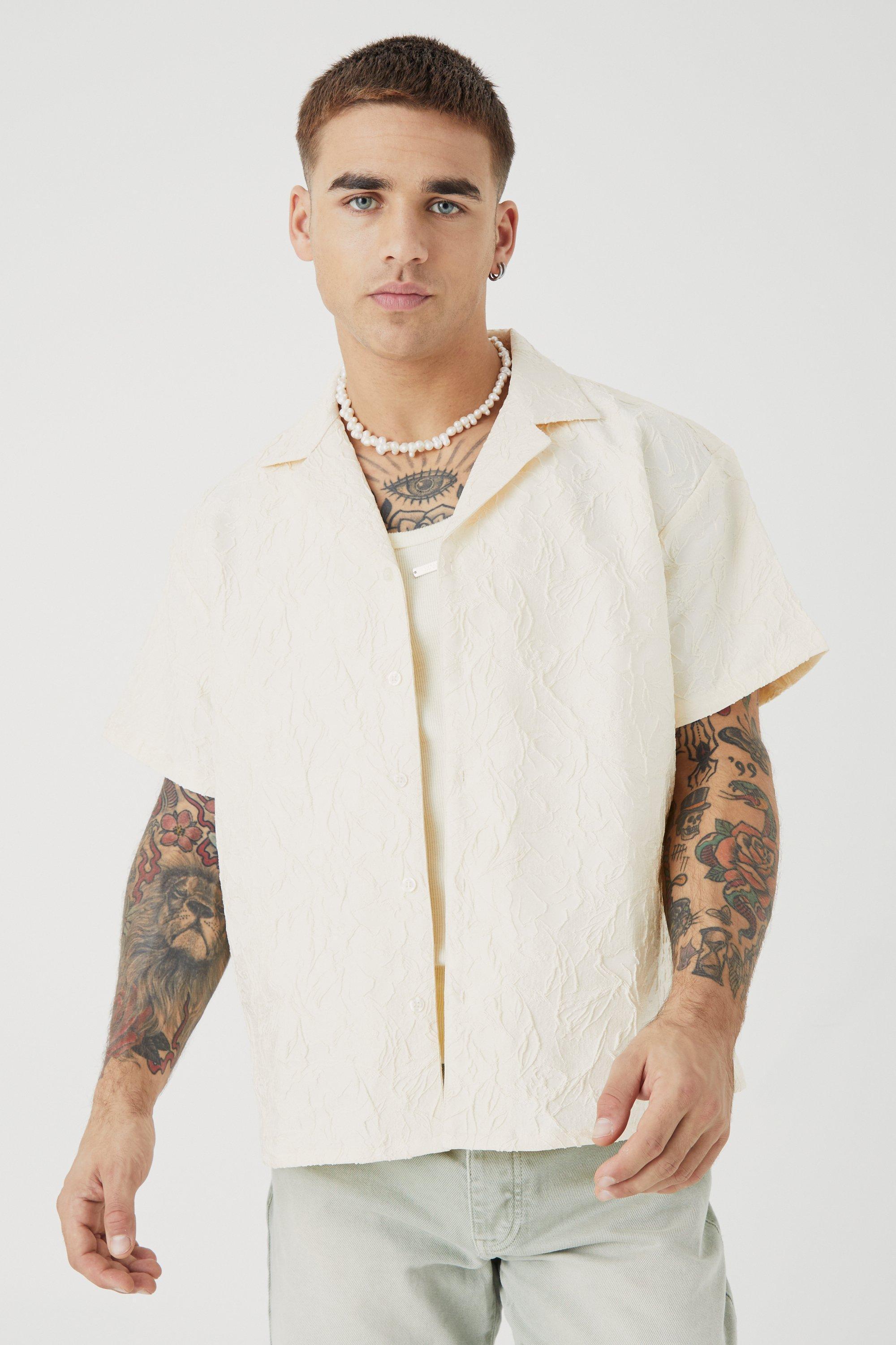 Short Sleeve Boxy Tonal Texture Shirt | boohooMAN USA Product Image