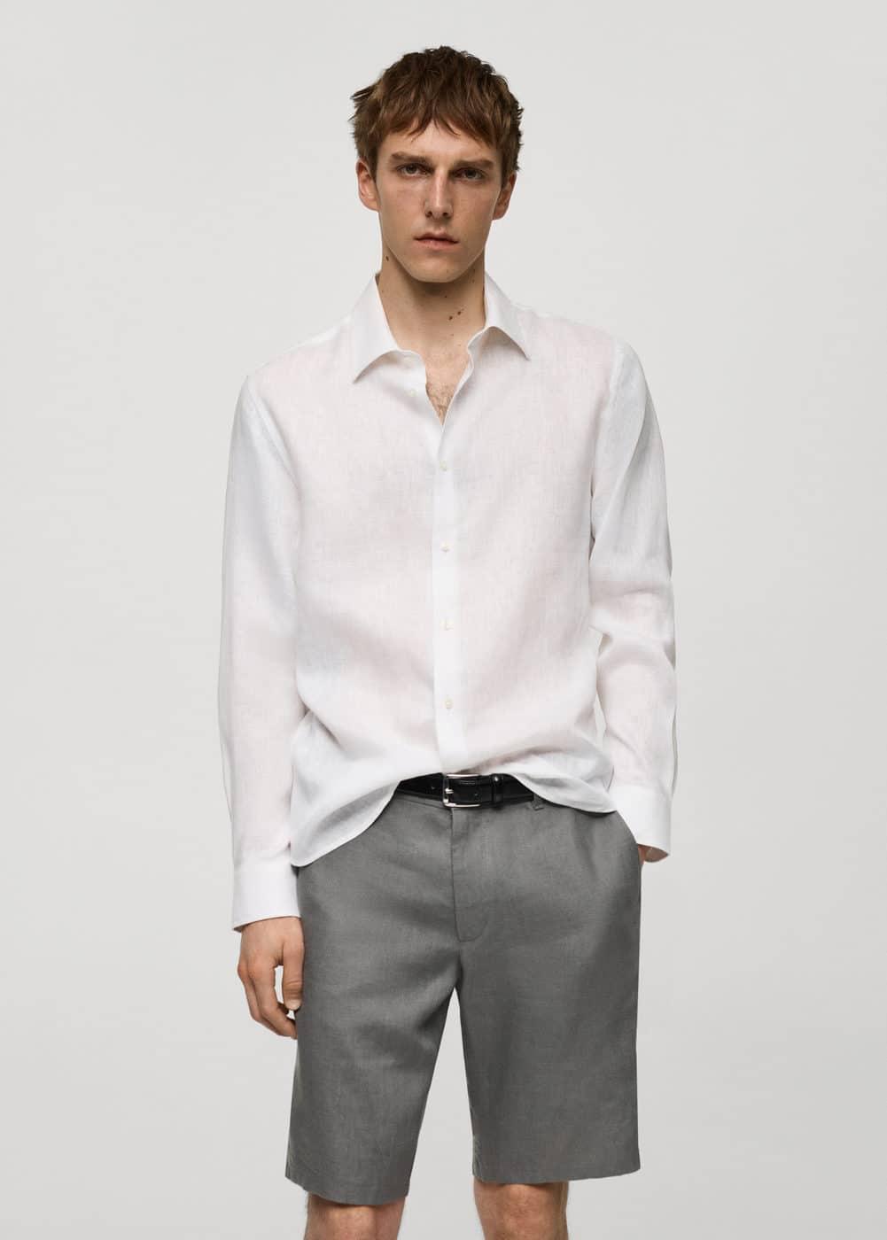 MANGO MAN - 100% linen regular-fit shirt whiteMen Product Image