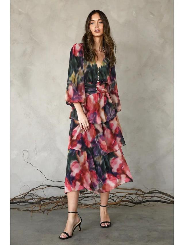 Watercolor Tiered Midi Dress Product Image