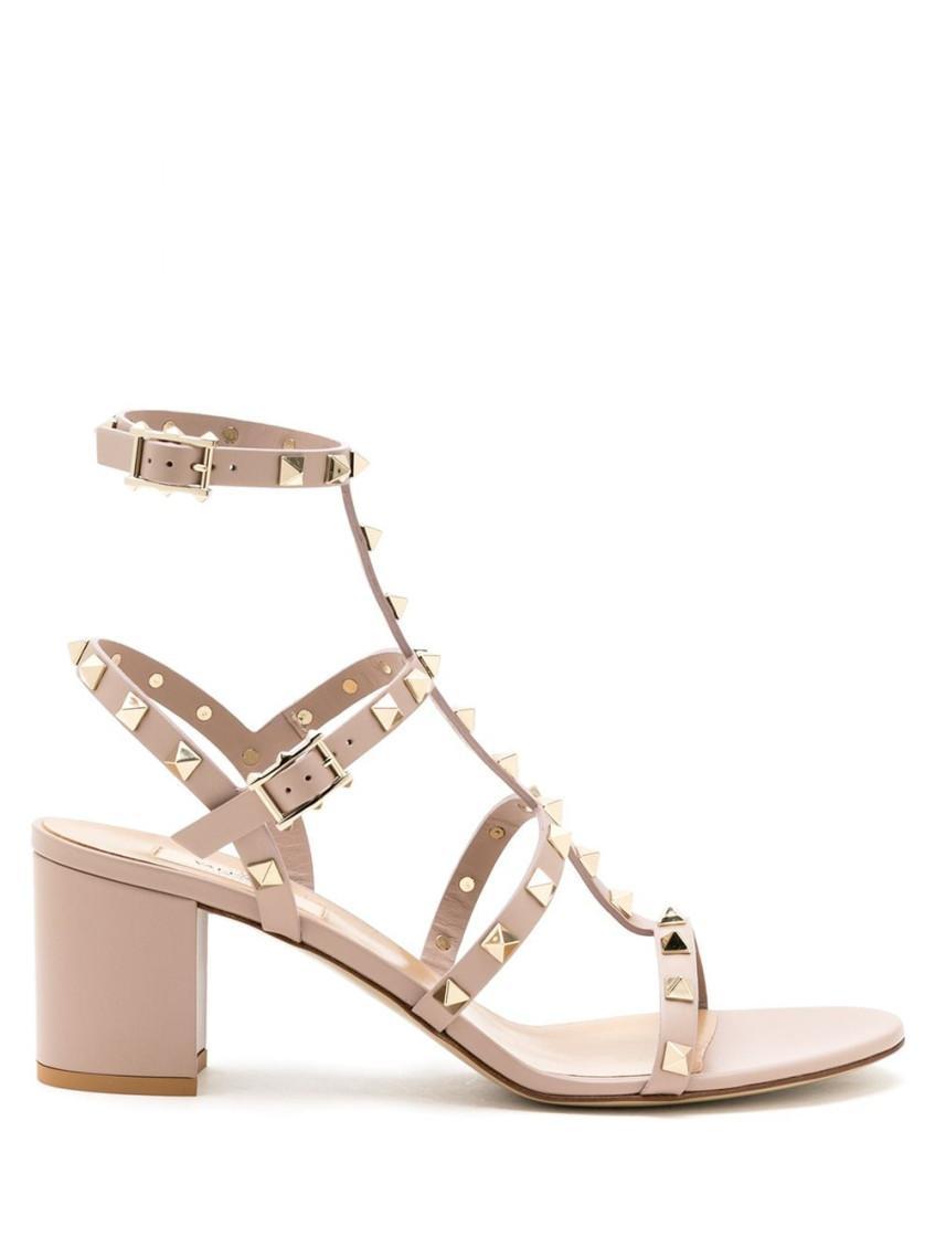 VALENTINO GARAVANI Light Pink Rockstud Leather Heels Product Image