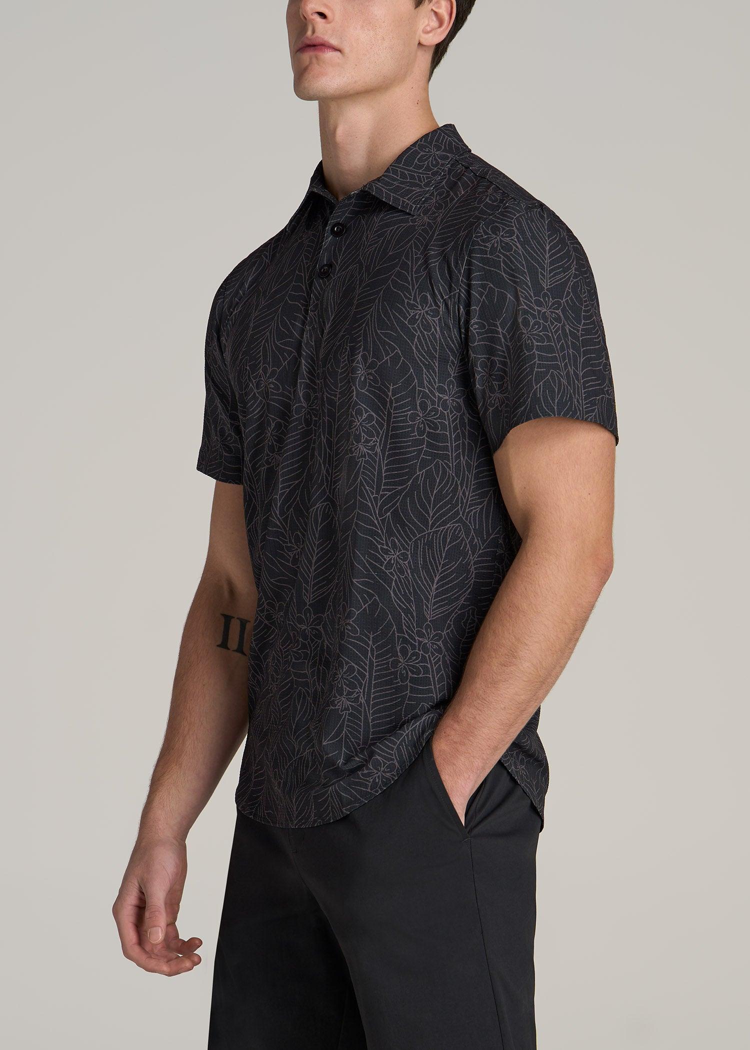 Coastal Perforated Tall Men's Polo Shirt in Black Tropical Male Product Image