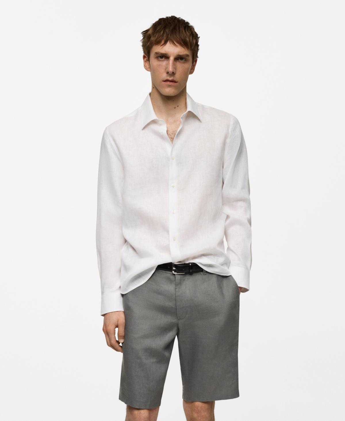 MANGO MAN - 100% linen regular-fit shirt whiteMen Product Image