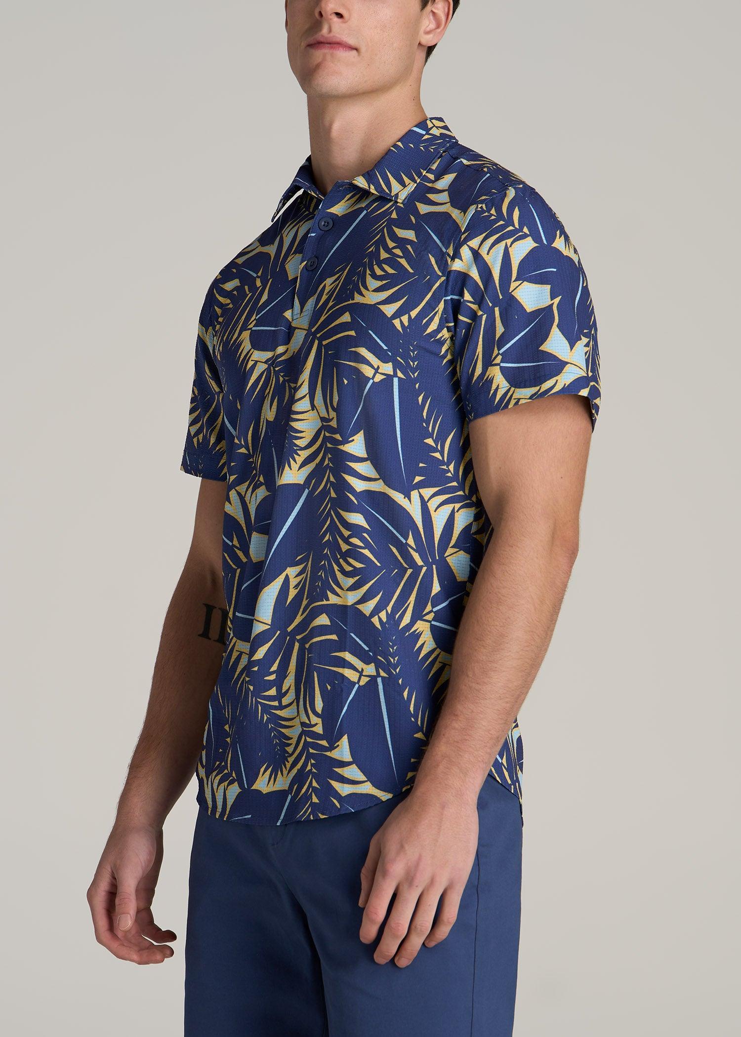 Coastal Perforated Tall Men's Polo Shirt in Twilight Blue Palms Product Image