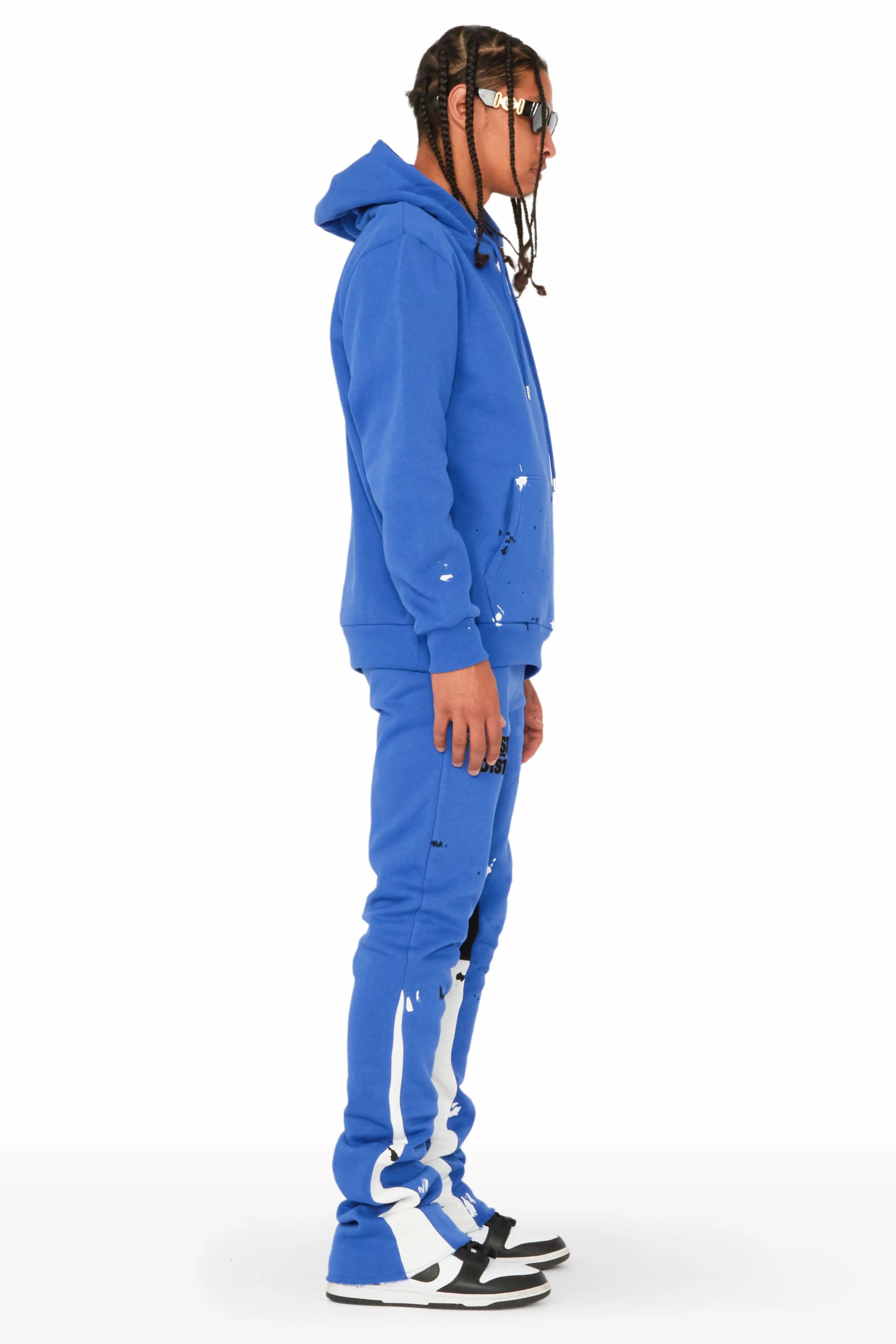 Jaco Royal Blue Hoodie Stacked Flare Pant Track Set Male Product Image