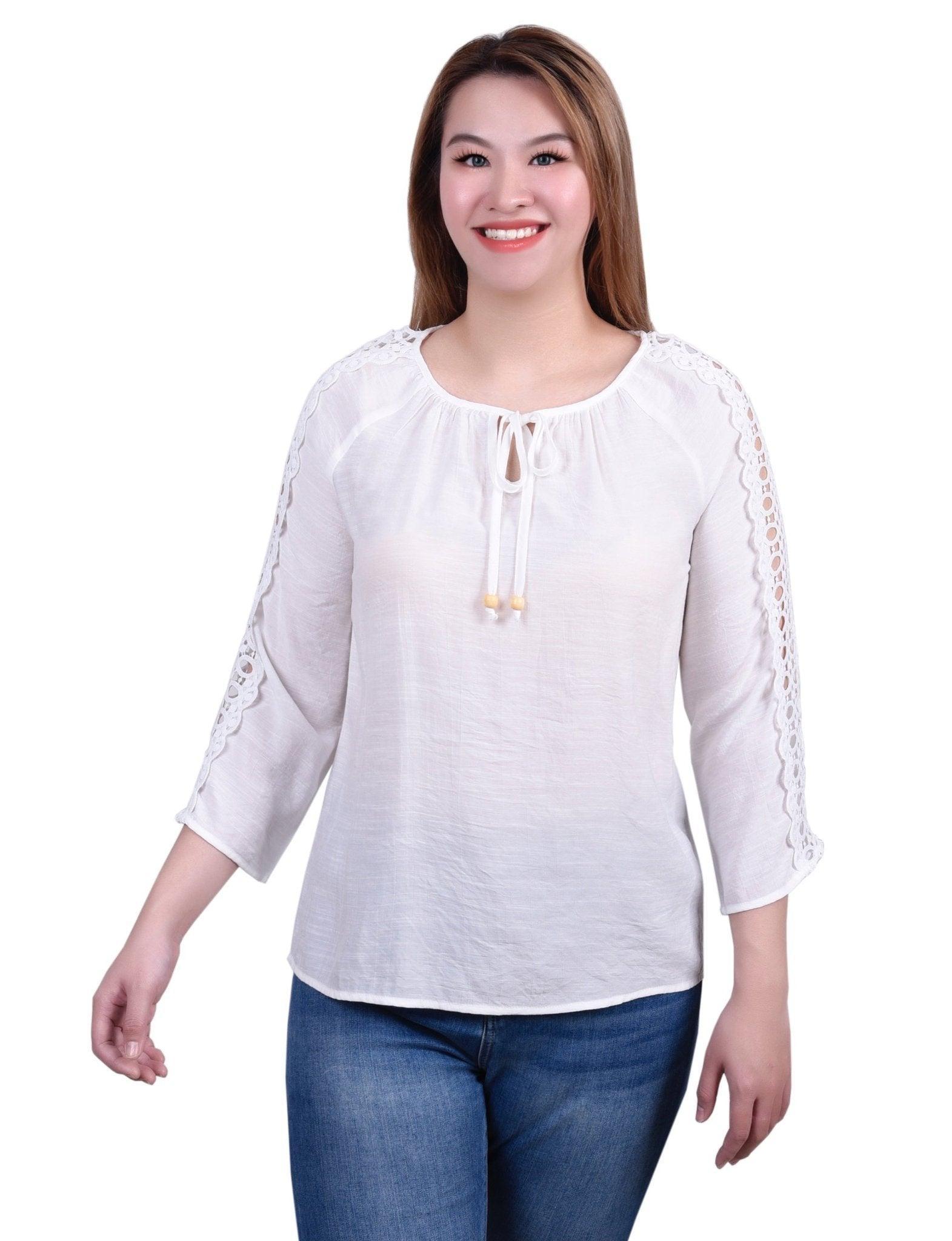 3/4 Length Sleeve Crochet Detail Blouse - Petite Product Image