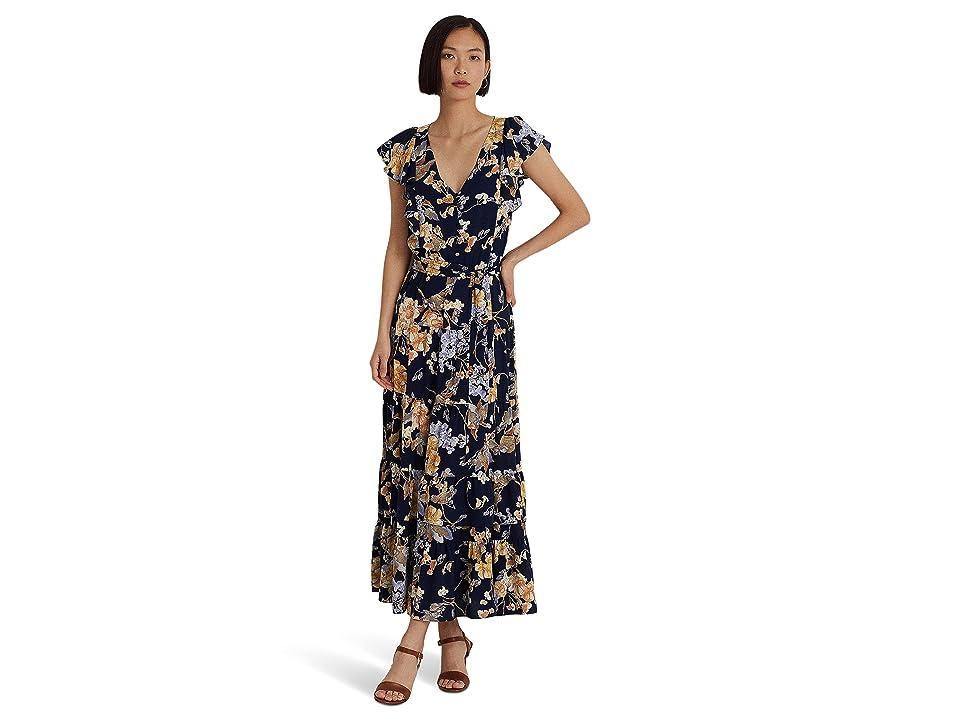 Lauren Ralph Lauren Floral Bubble Crepe Dress (Navy Multi) Women's Clothing Product Image