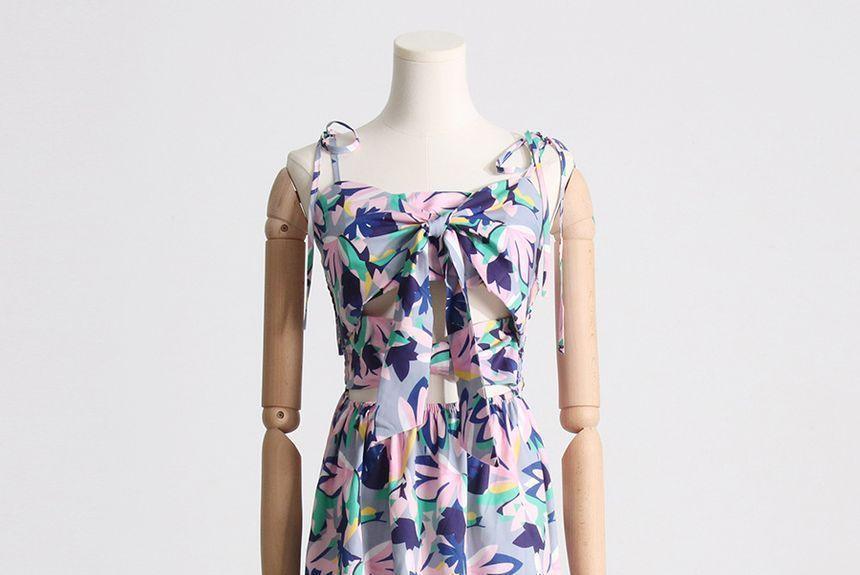 Spaghetti Strap Print Midi A-Line Dress Product Image