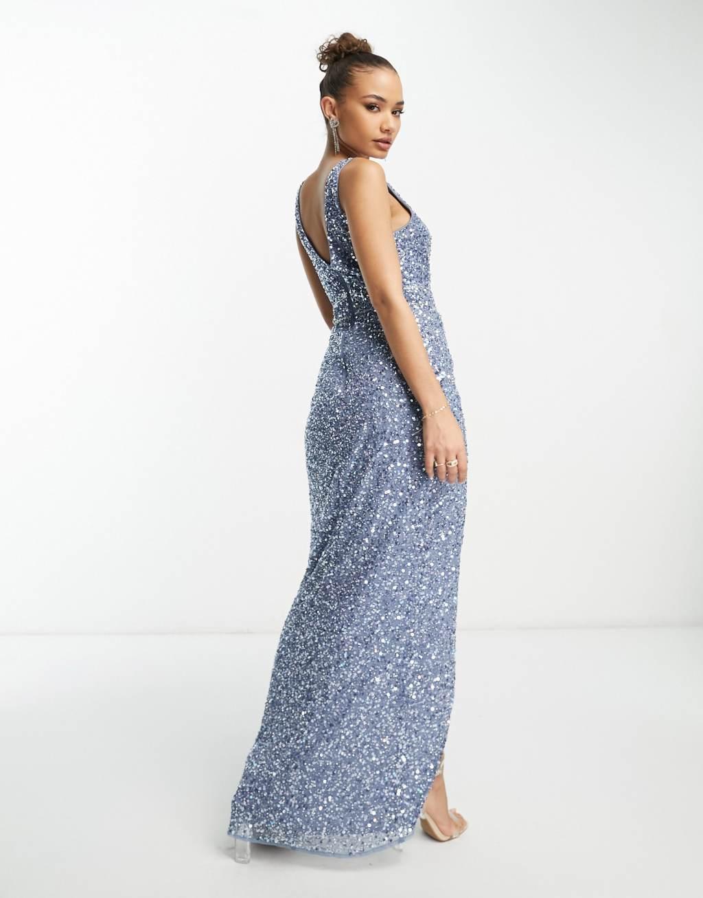 Beauut Bridesmaid wrap maxi dress in dark blue  Product Image