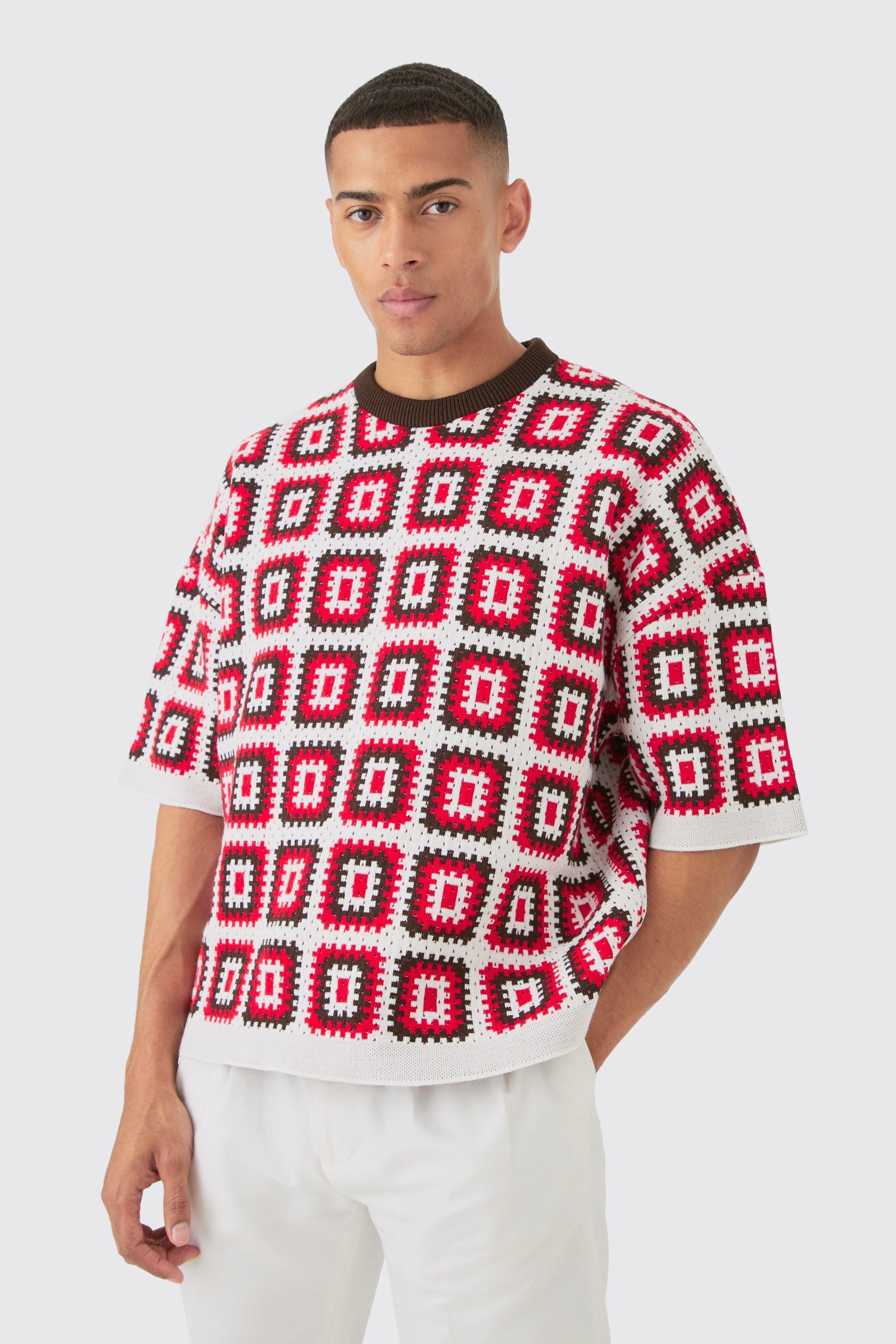 Oversized Crochet Knit T-shirt | boohooMAN USA Product Image