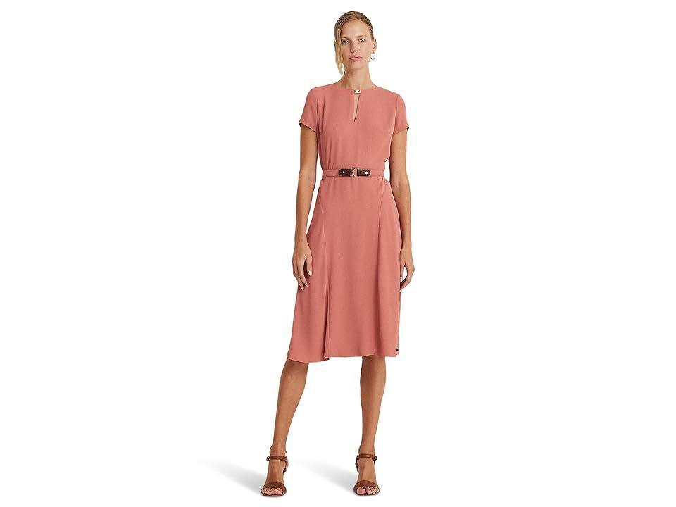 LAUREN Ralph Lauren Belted Georgette Dress Mahogany) Women's Dress Product Image