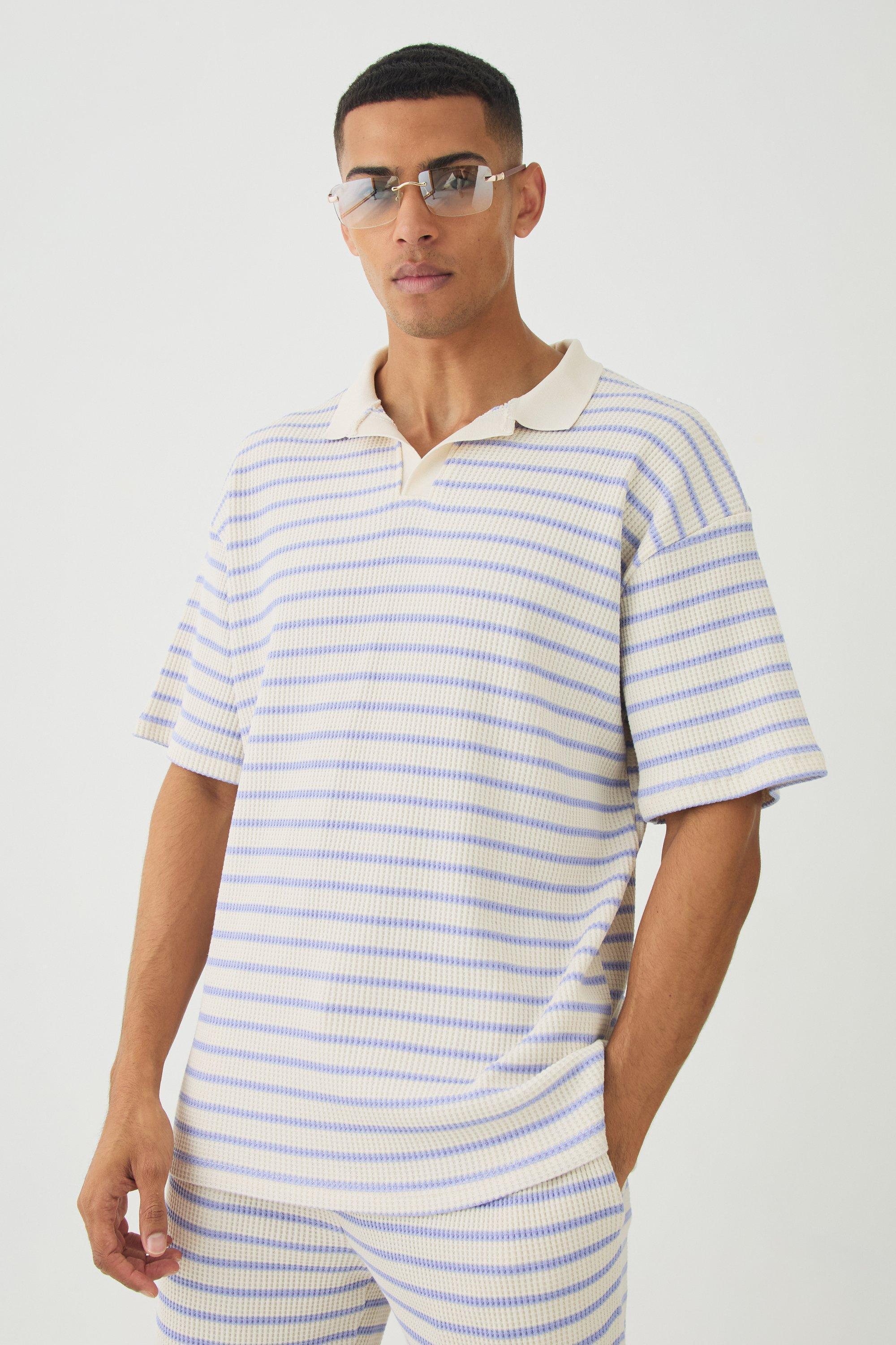 Mens Blue Oversized Fit Revere Polo Shirt, Blue Product Image