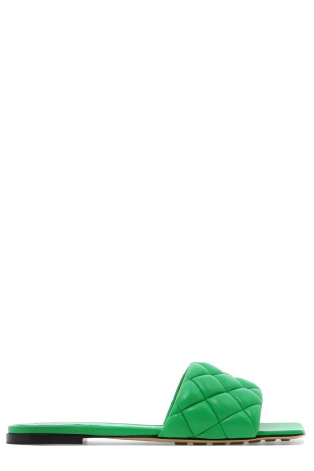 Padded Quilted-leather Slides In Green Product Image