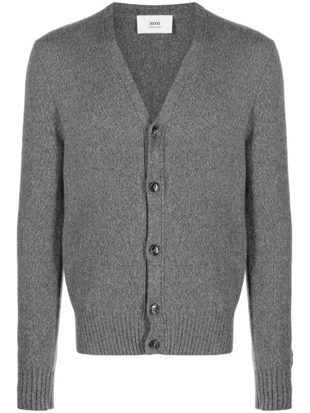 Ami Paris Wool Cardigan In Grey Product Image