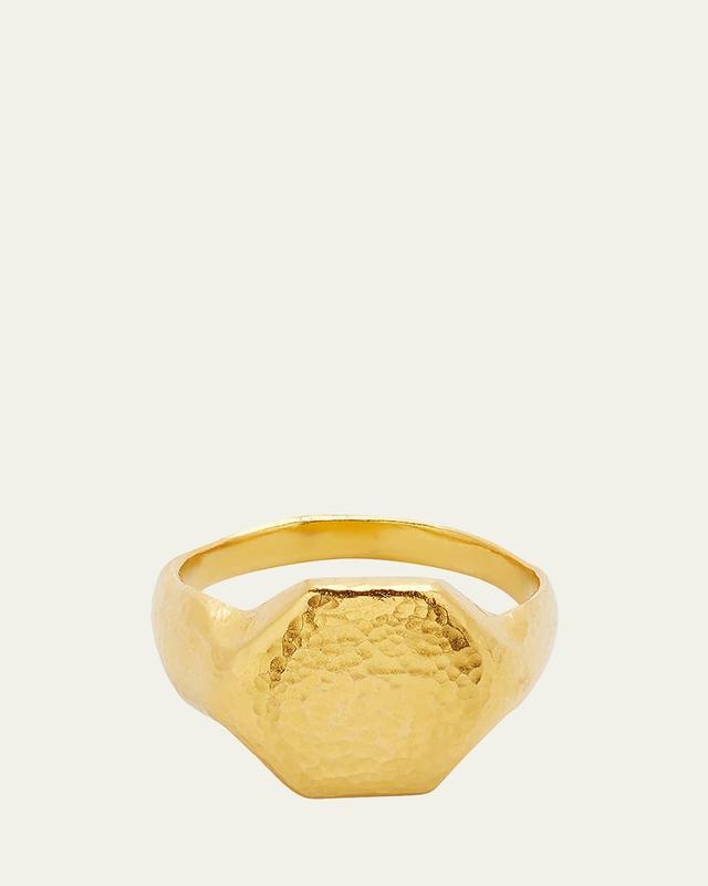 Mens Hammered 22K Yellow Gold Signet Ring Product Image