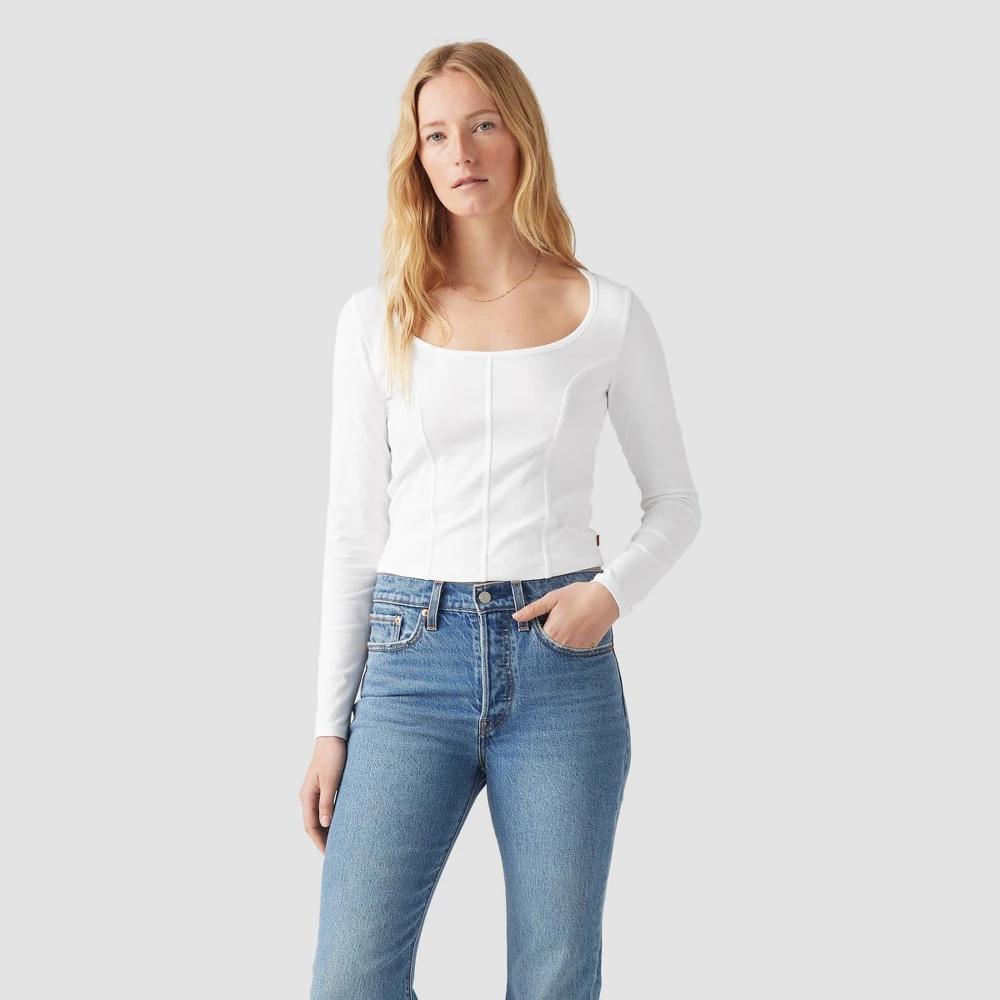 Levis Womens Long Sleeve Cropped Mars Corset T-Shirt - White XL Product Image