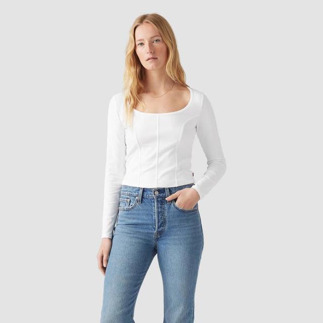 Levis Womens Long Sleeve Cropped Mars Corset T-Shirt - White XL Product Image