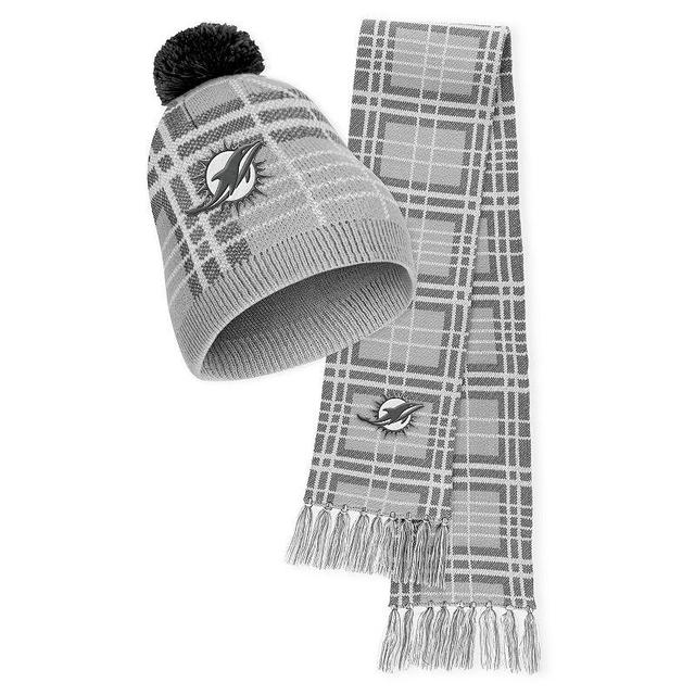 Womens WEAR by Erin Andrews Miami Dolphins Plaid Knit Hat with Pom & Scarf Set Product Image