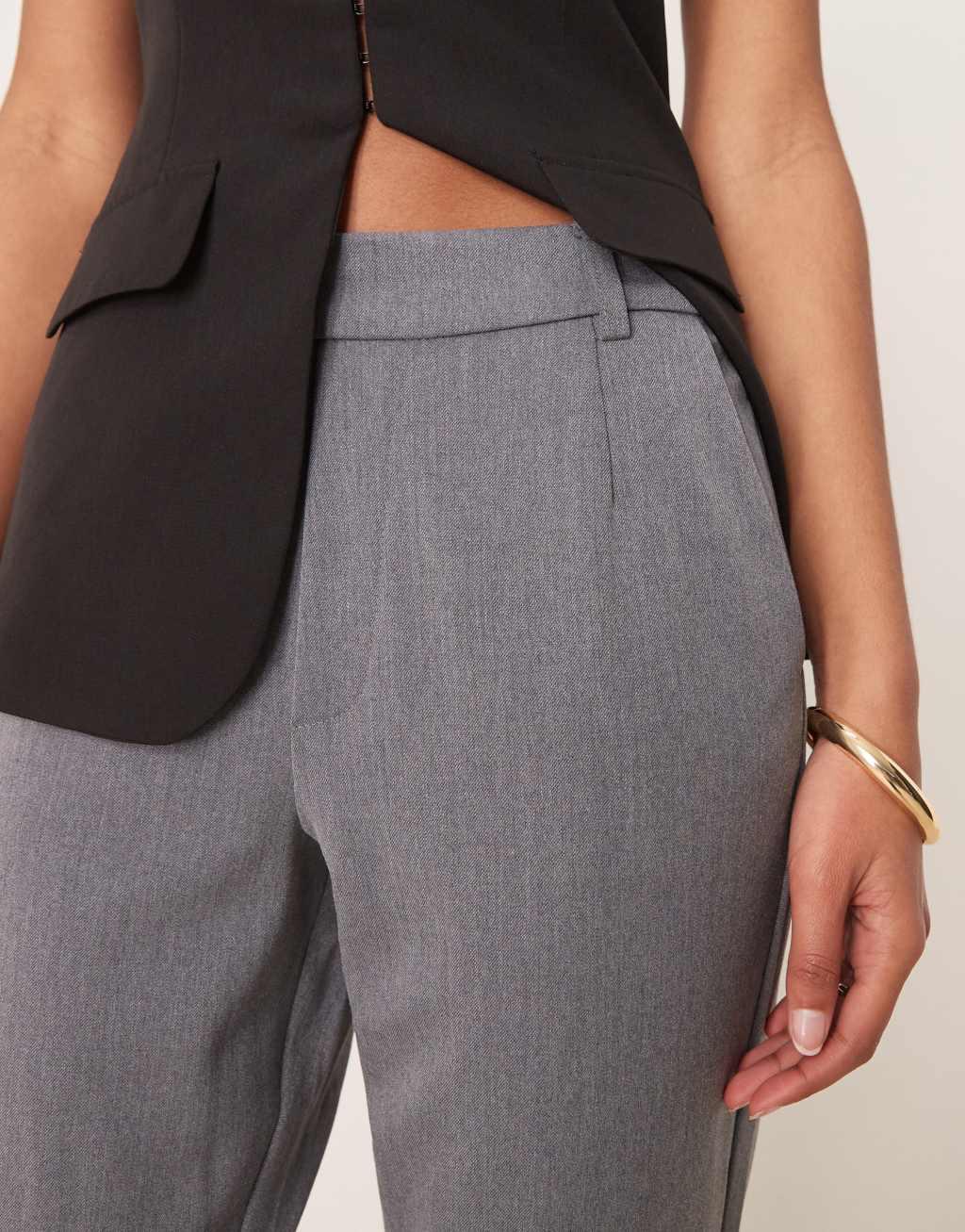 VILA mix & match slim tailored pants in medium gray melange Product Image